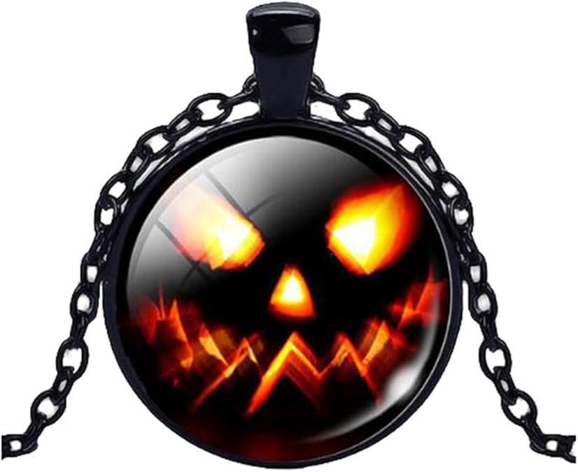 Dreuyet Halloween Pumpkin Glass Cabochon Pendant Necklace for Women