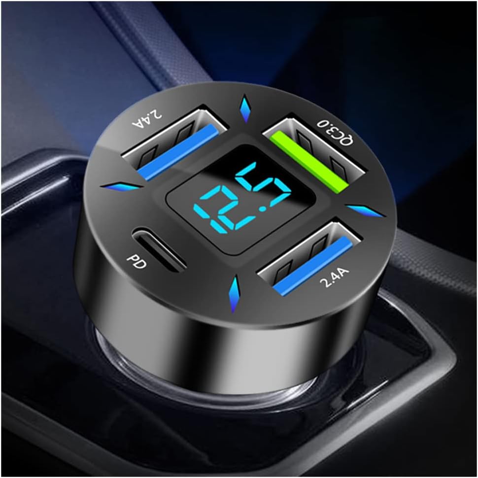 Car Charger 66W Super Fast Charging with USB PD&QC 3.0(Voltmeter&