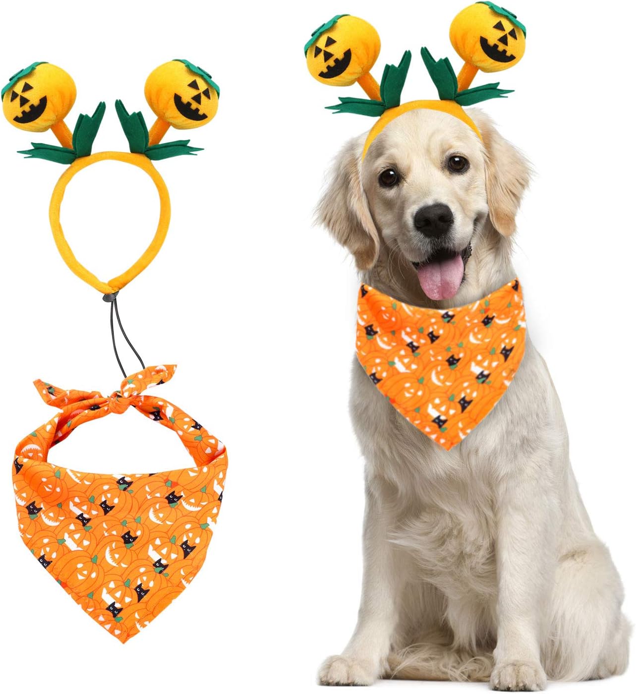 BWOGUE Dog Pumpkin Headband & Pumpkin Bandana Set Pets Outfits