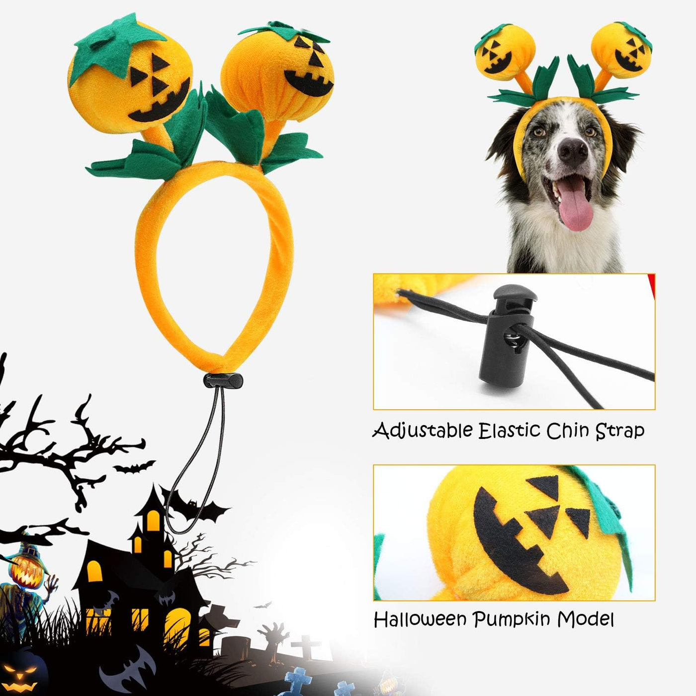 BWOGUE Dog Pumpkin Headband & Pumpkin Bandana Set Pets Outfits