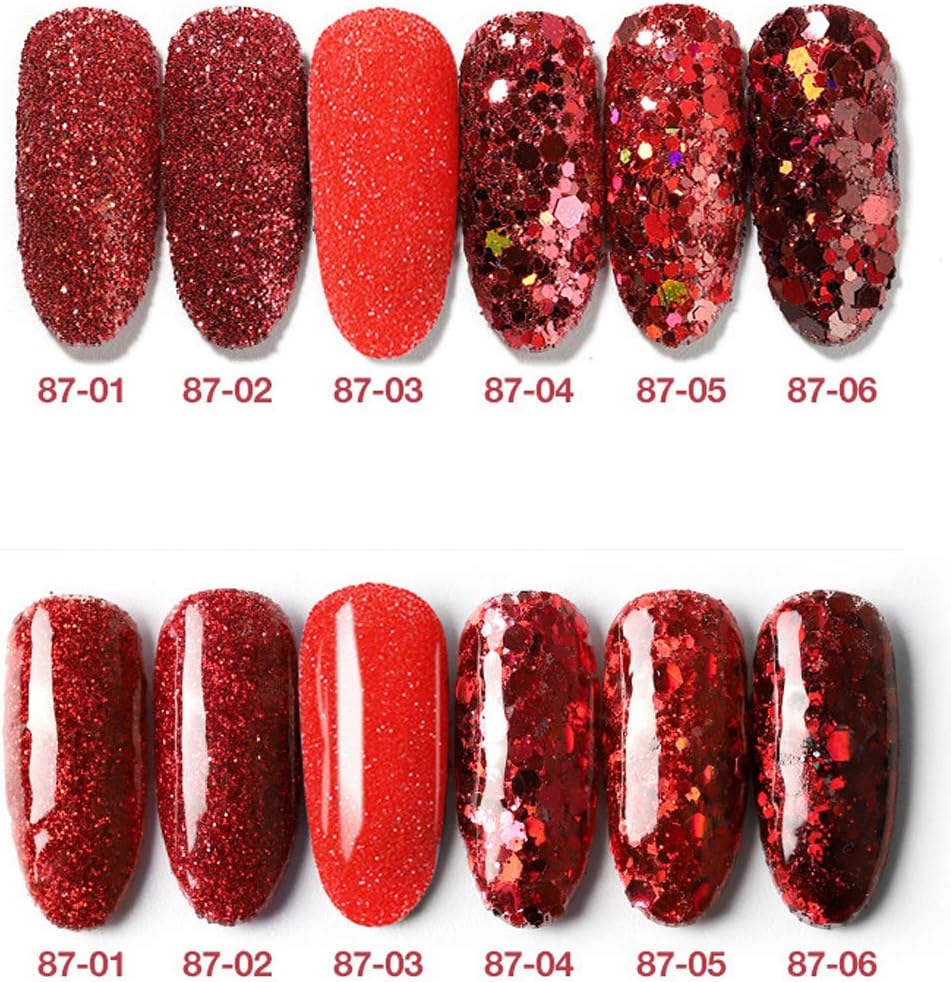 6 Boxes Red Nail Chrome Powder,Red Glitter