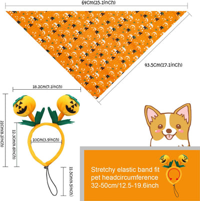 BWOGUE Dog Pumpkin Headband & Pumpkin Bandana Set Pets Outfits